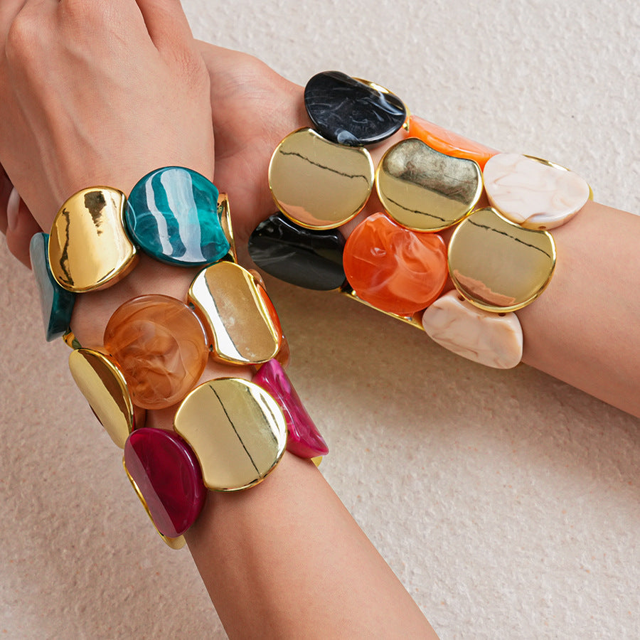 Acrylic Round Segment Elastic Bangle Statement Women N6H081