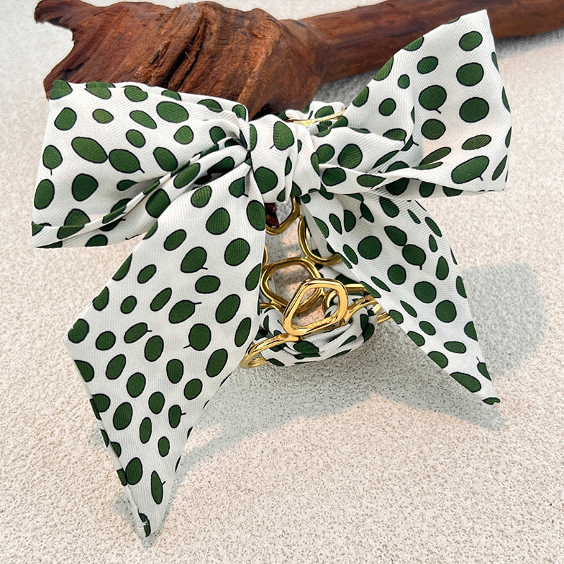 Titanium Steel Scarf Bangle Green Polka Dot Designer N6F277