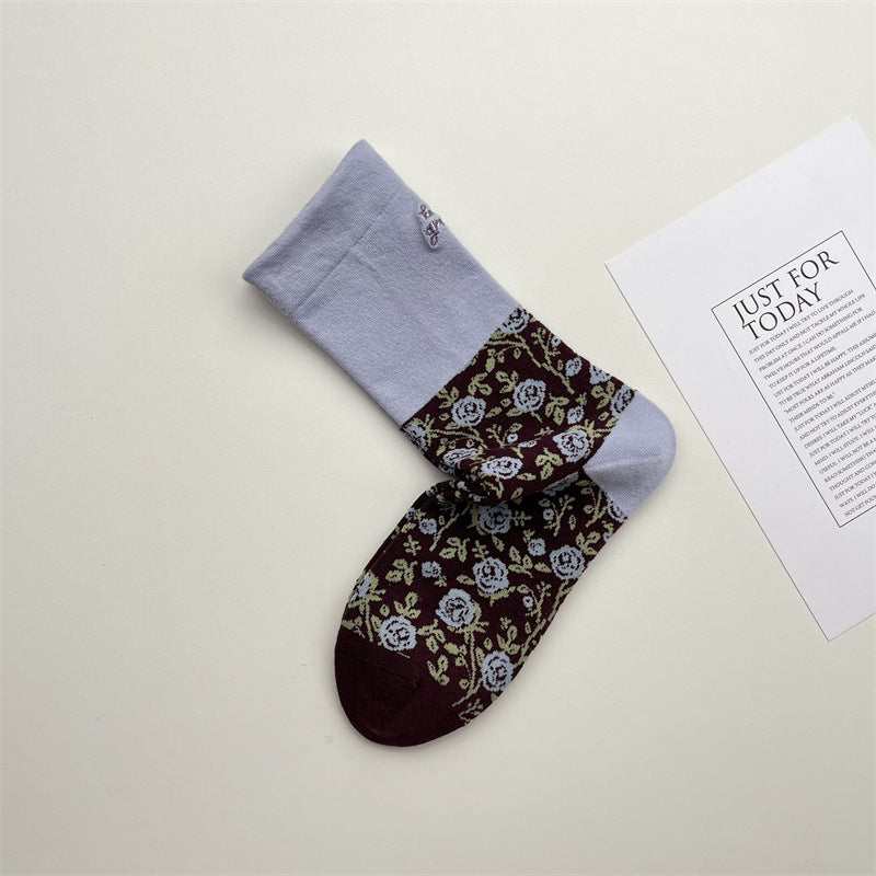 Rose Embroidered Socks Women Multiple Colors M5A015