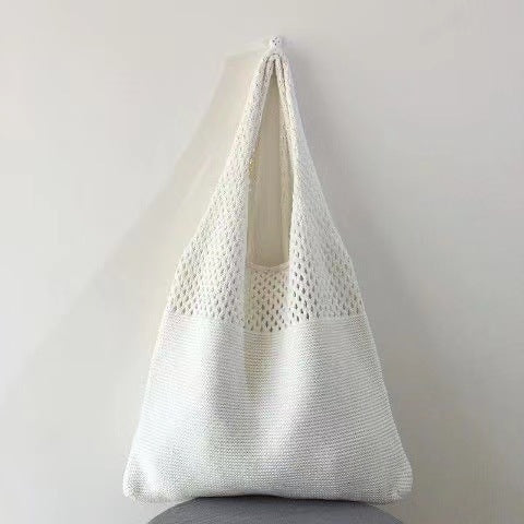 Women's Woven Cutout Knit Bucket Tote Bag N6J171