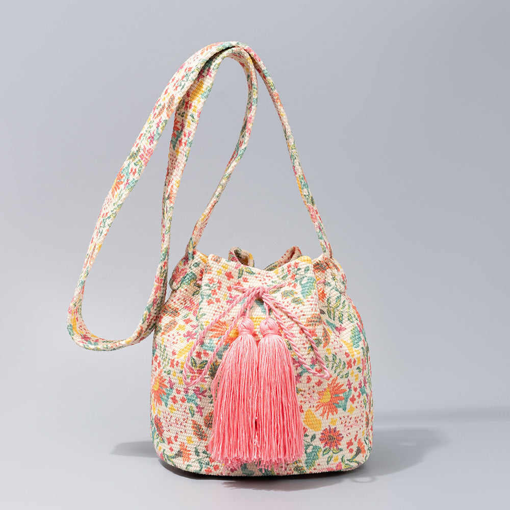 Bohemian Canvas Bucket Shoulder Bag Women N6C305