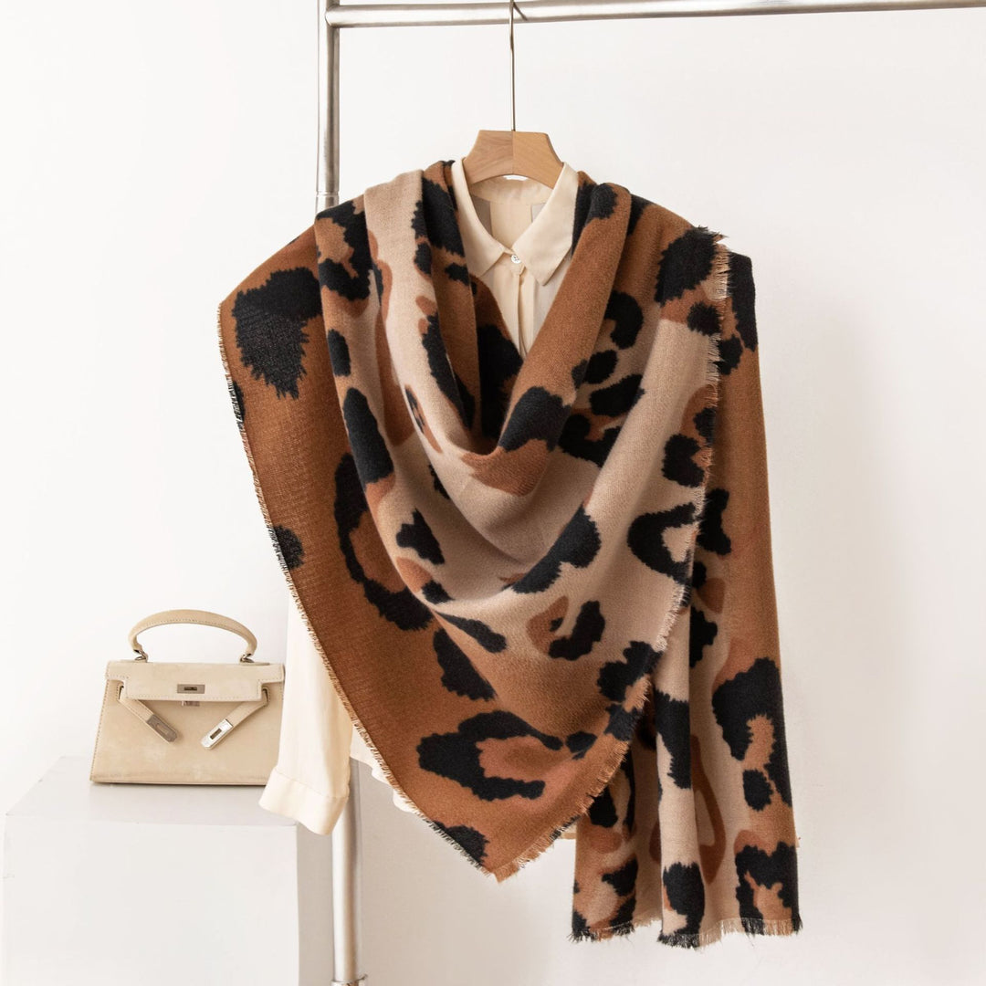 Brown Animal Print Faux Cashmere Wrap M5A221