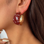 Load image into Gallery viewer, Womens Polka Dot C Shape Hoop Earrings N6K161