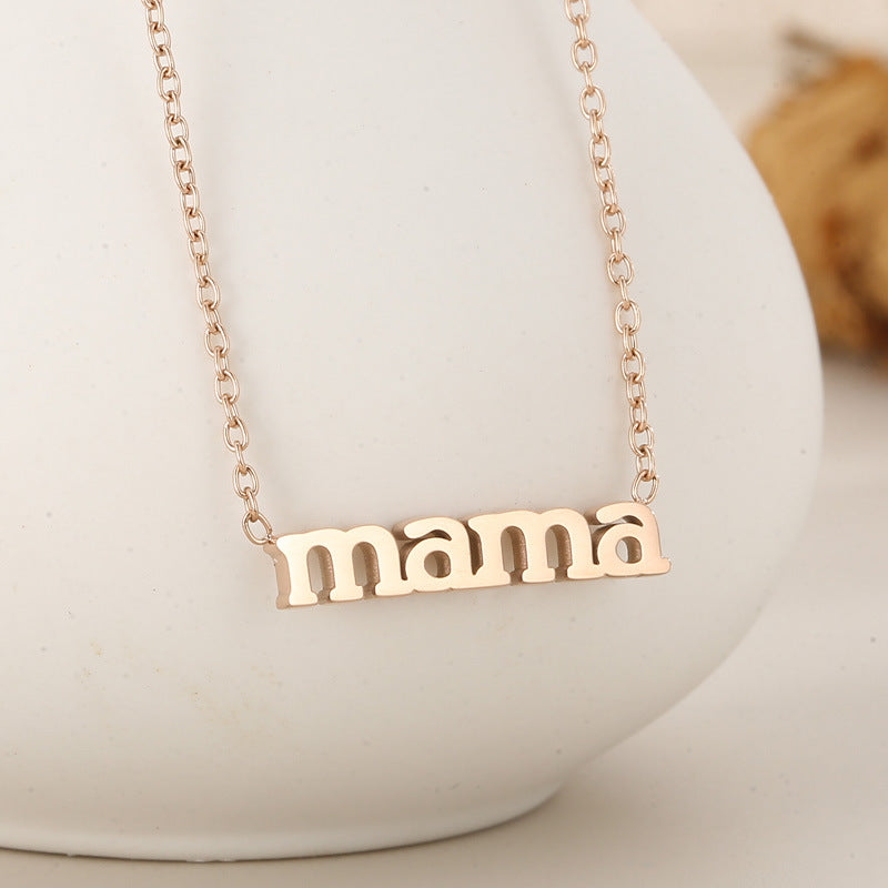 Titanium Steel Mama Pendant Necklace Women N6D530