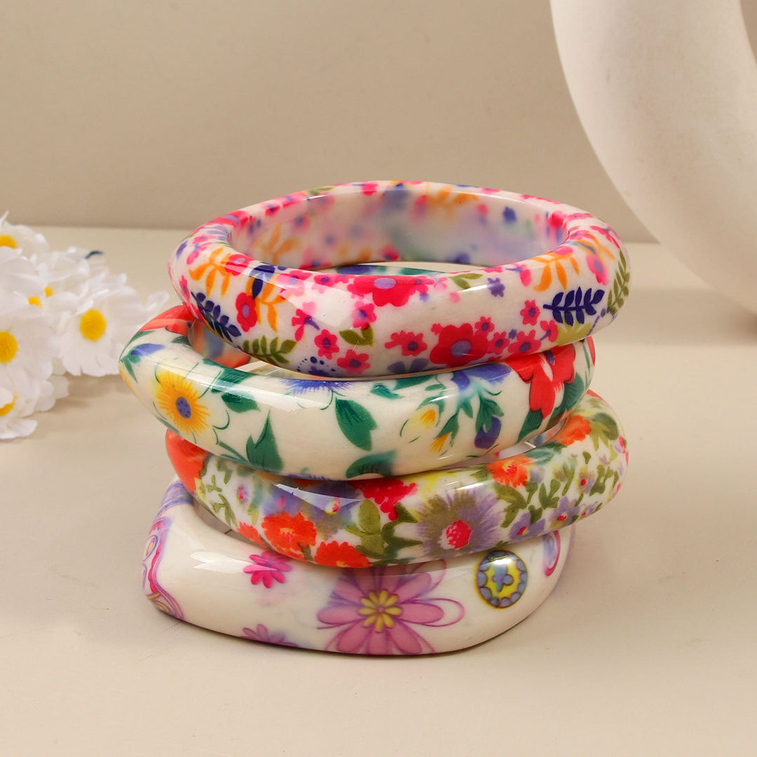 Bohemian Resin Bangle Vintage Floral Pattern Cuff N6F272