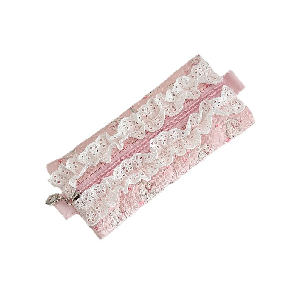 Lace Quilted Pencil Case Women Large Capacity S5P864