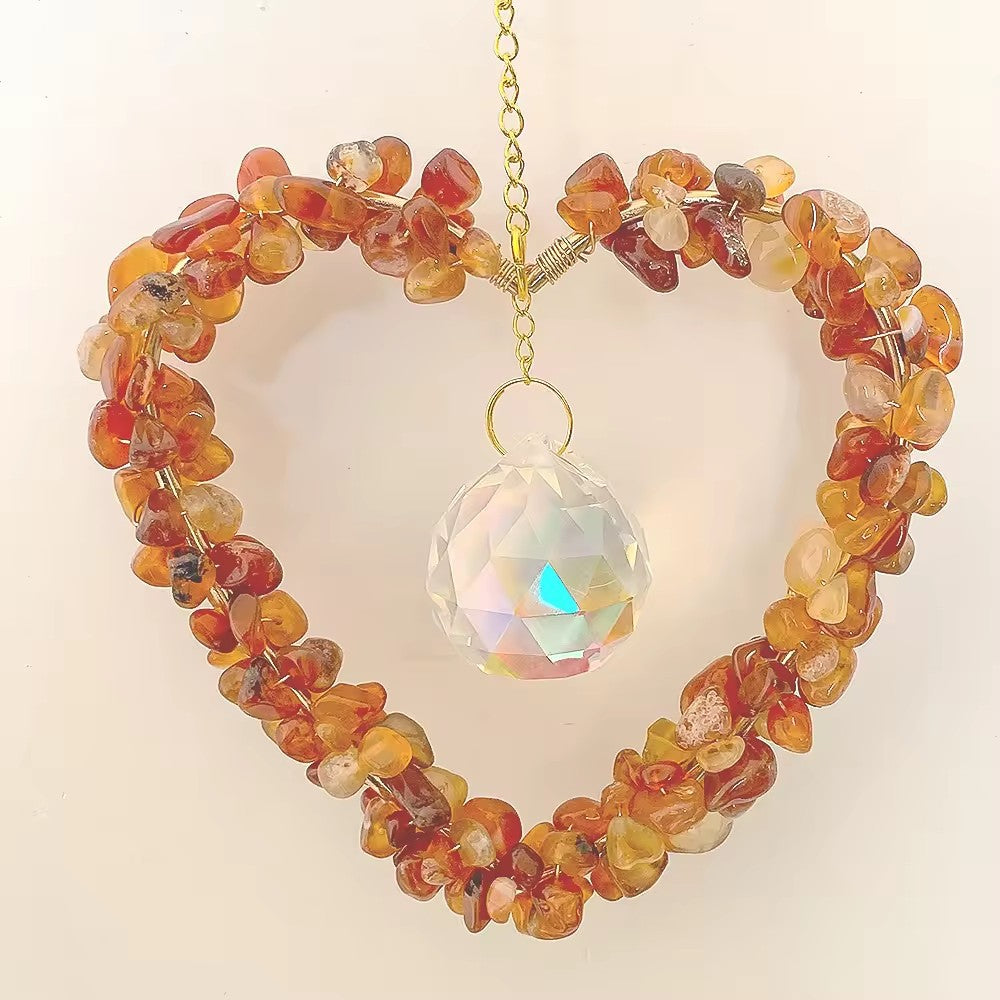 Natural Crushed Crystal Heart Sun Catcher Decor N6F291