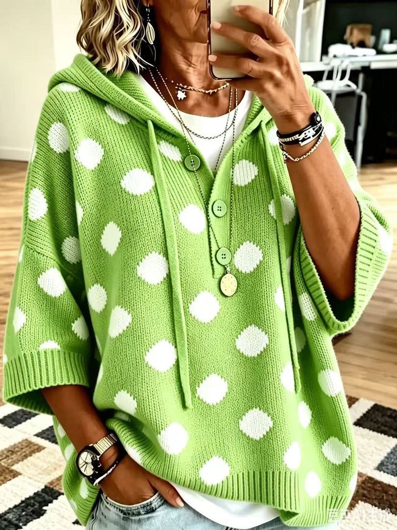 Relaxed Polka Dot Hooded Pullover Top Women N6G258