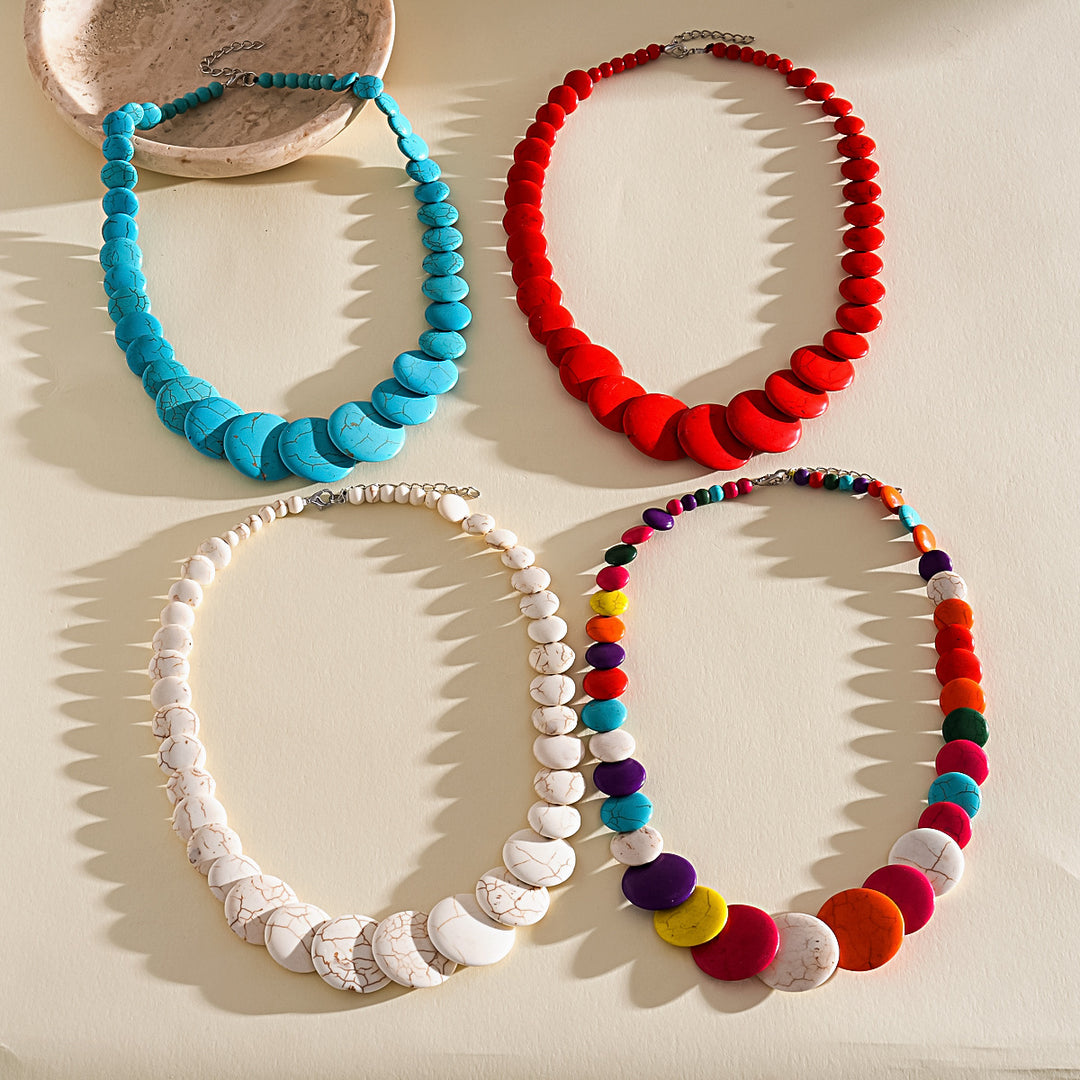 Oversized Textured Gemstone Beaded Geometric Necklace N6H066