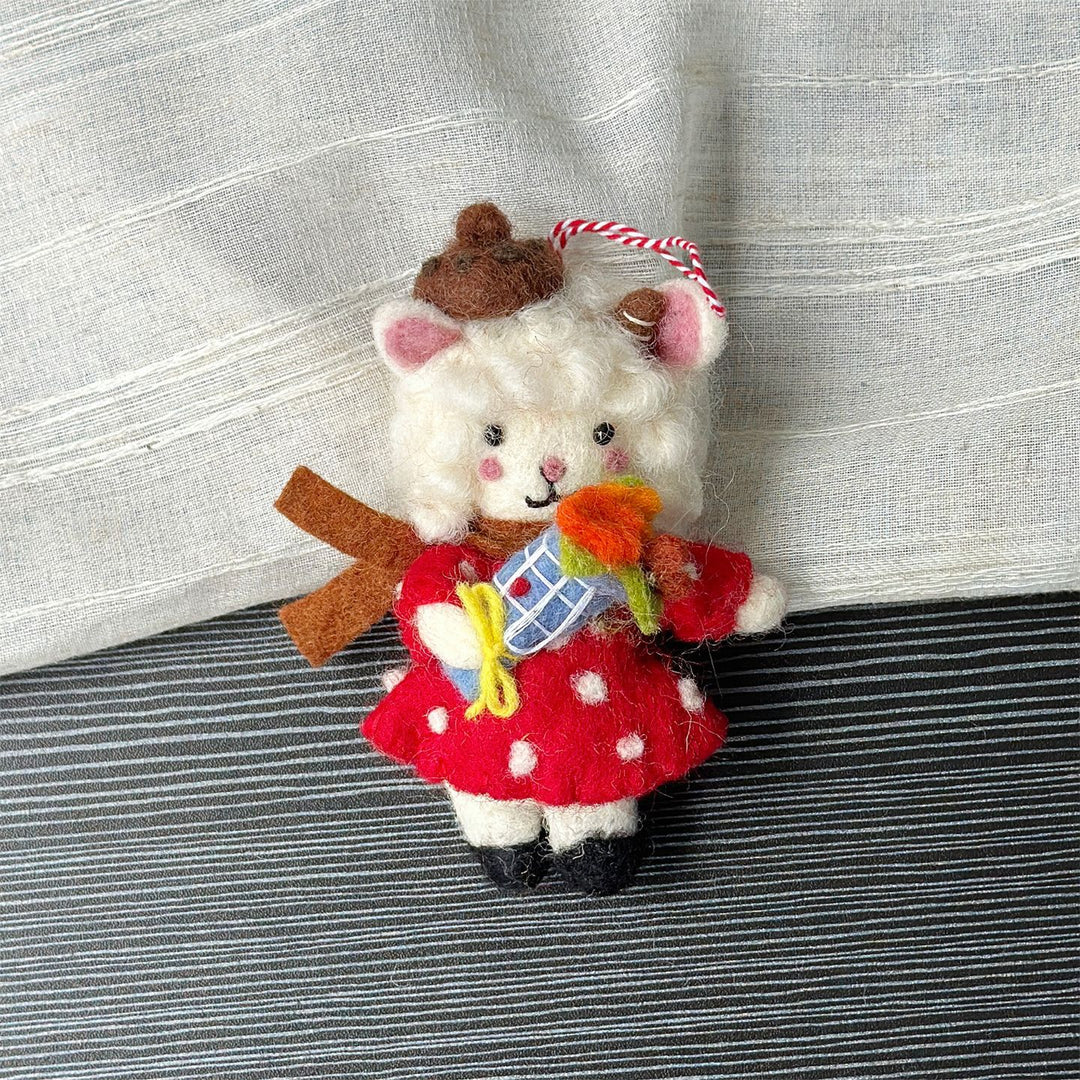 Cute Wool Felt Lamb Keyring Ornament Gift N6G005