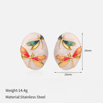 Load image into Gallery viewer, Oval Dragonfly Earrings Steel Asymmetric Drip Enamel S5P093