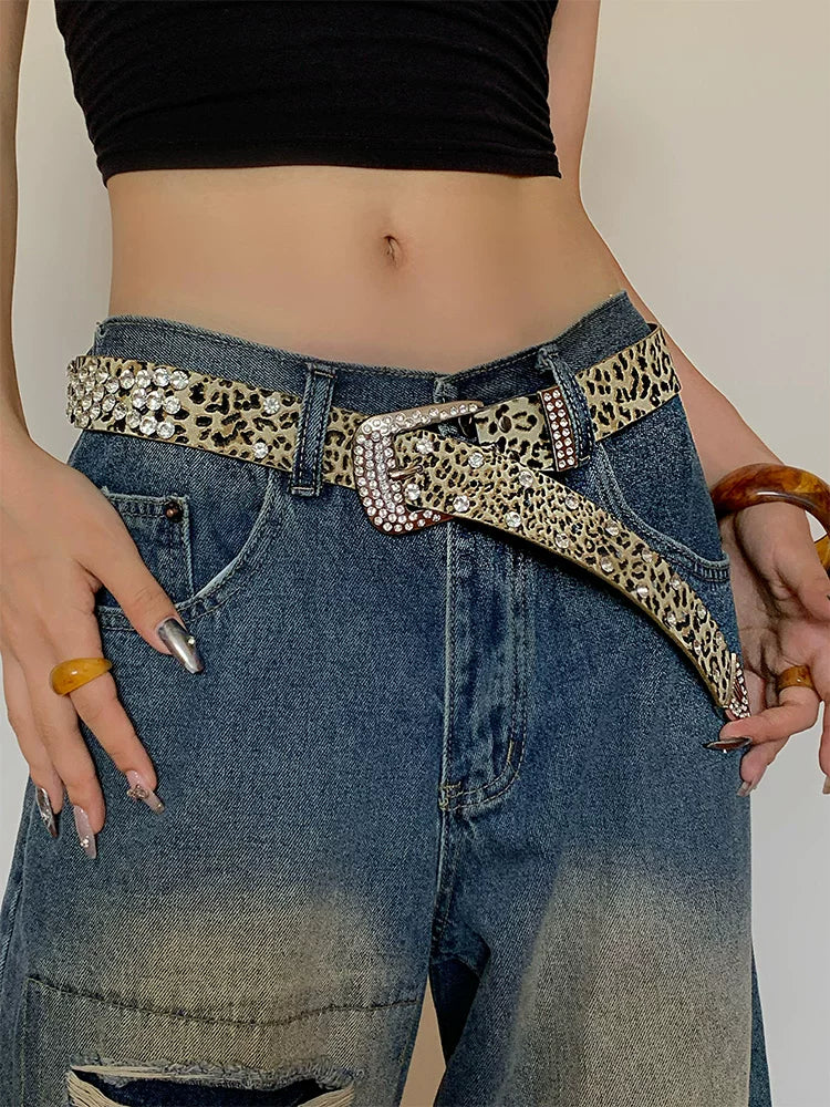 Rhinestone Leopard Print Belt Women N6C179