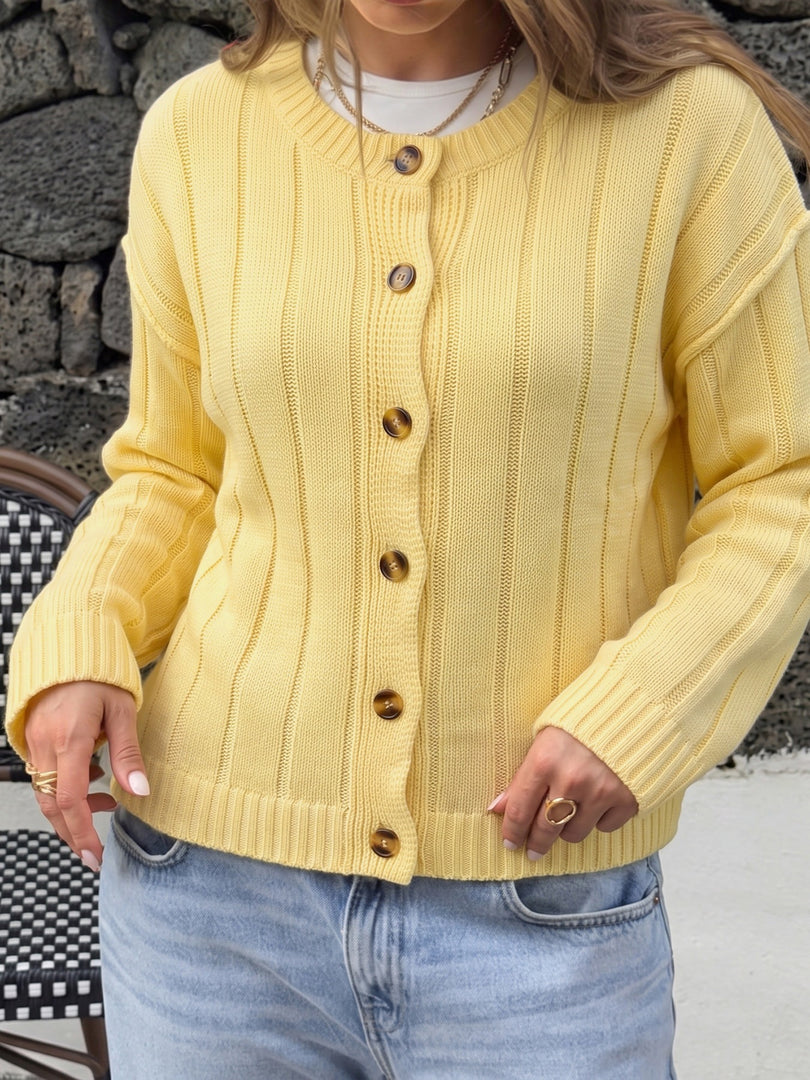 Fresh Solid Ribbed Button Cardigan Sweater Women N6H299
