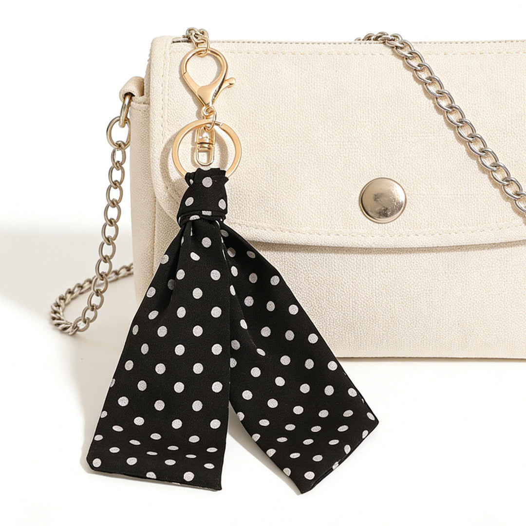 Polka Dot Fabric Bag Charm Keychain Accessory N6G114