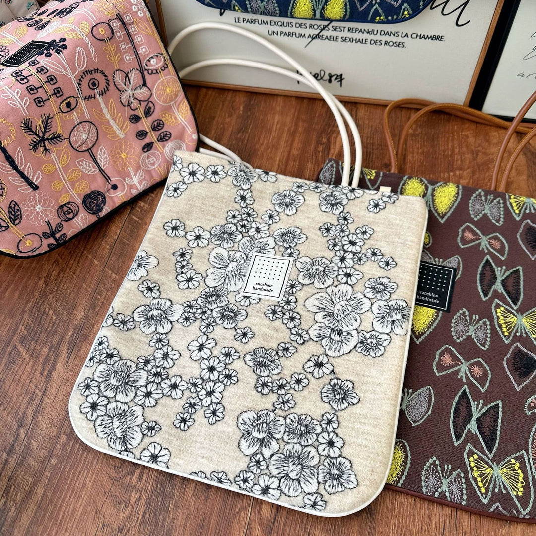 Cotton Linen Embroidered Shoulder Bag Handmade Tote N6F131