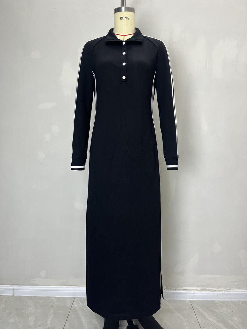 Button-Down Collar Full Skirt Sweatshirt Dress  N6C204