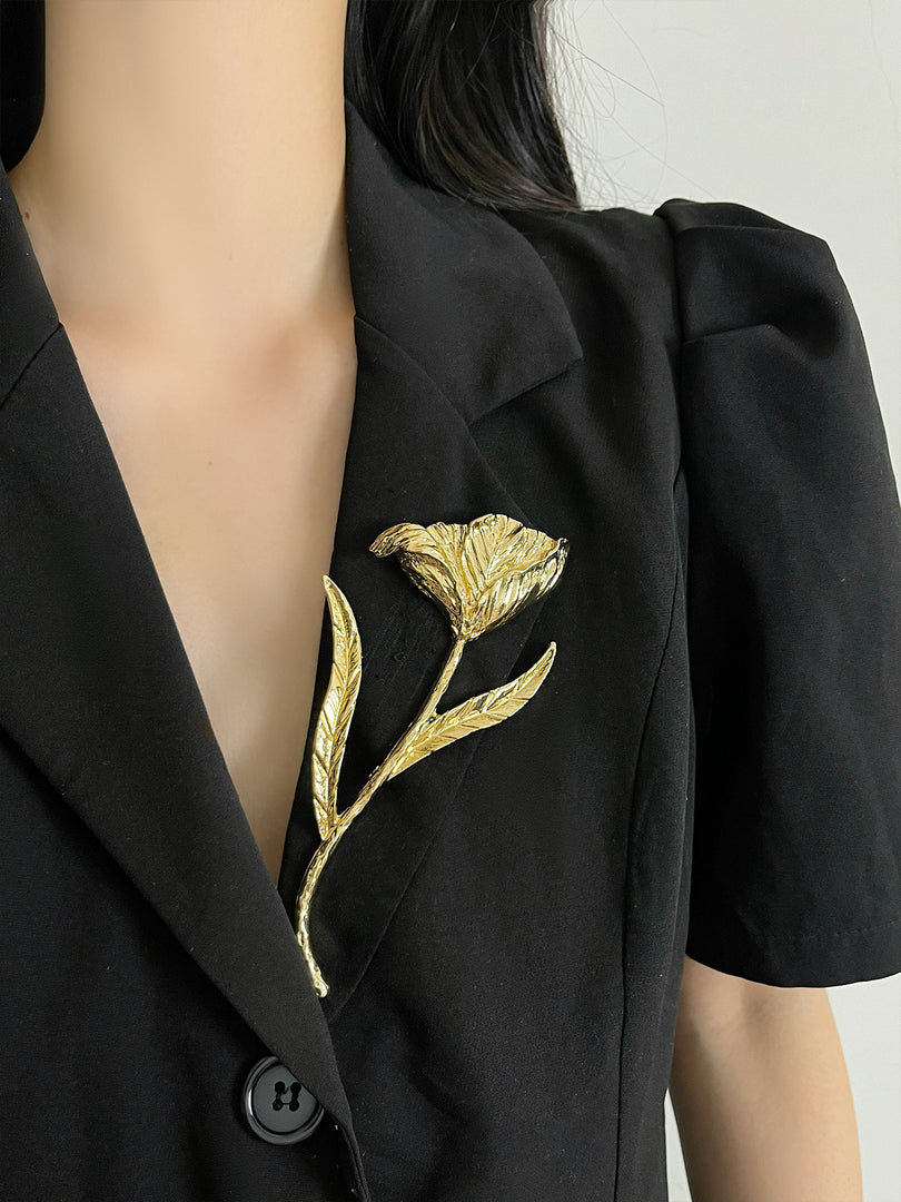 Vintage Oversized Metal Leaf Flower Brooch N6B013