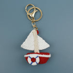 Load image into Gallery viewer, Hand Crochet Sailboat Keychain Yarn Charm N6G043