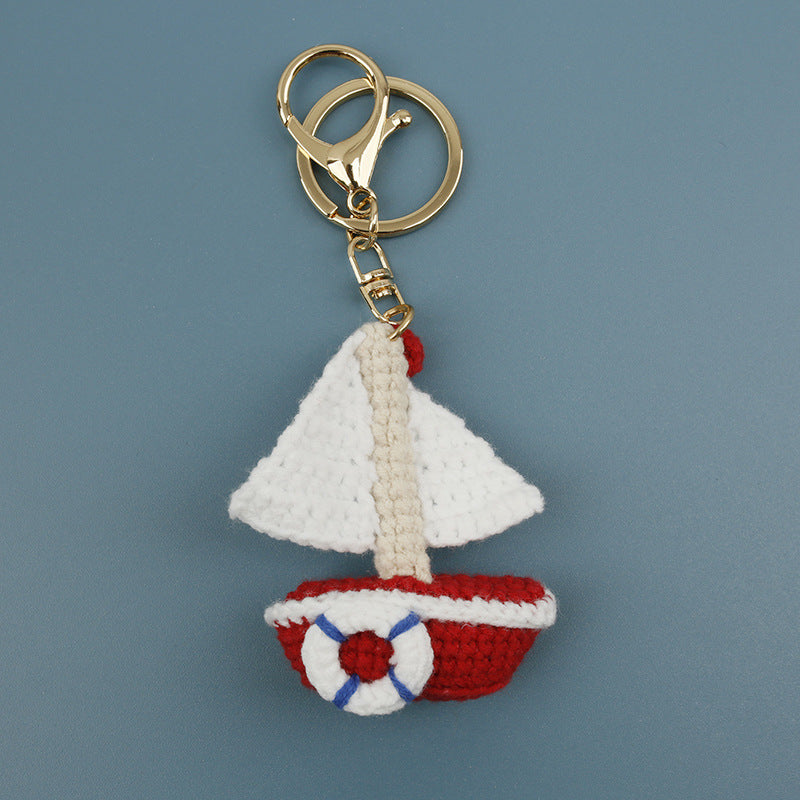 Hand Crochet Sailboat Keychain Yarn Charm N6G043