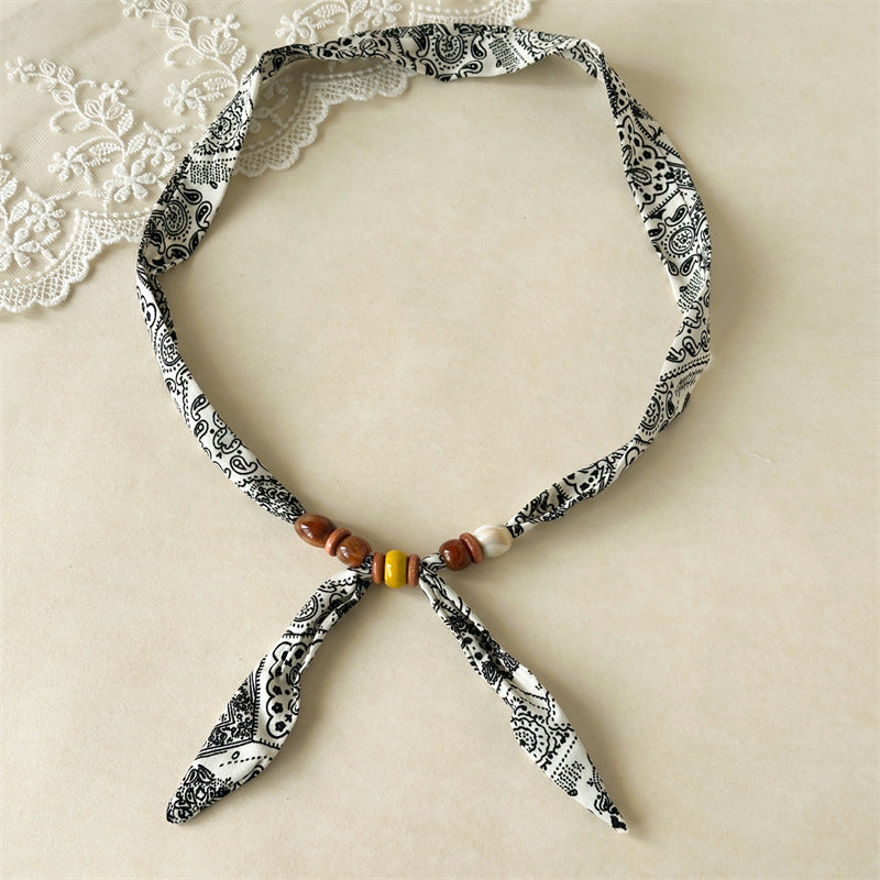 Retro Paisley Beaded Scarf Choker Necklace Women N6D006