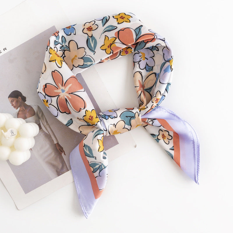 Floral Print Faux Silk Square Scarf  M5A245