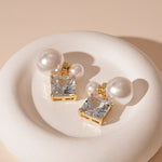 Load image into Gallery viewer, Zircon Pearl Square Stud Earrings Women N6H154