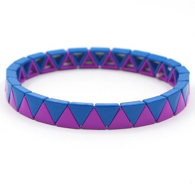 Rainbow Triangles Bracelet Modular Gold Enamel S5P050