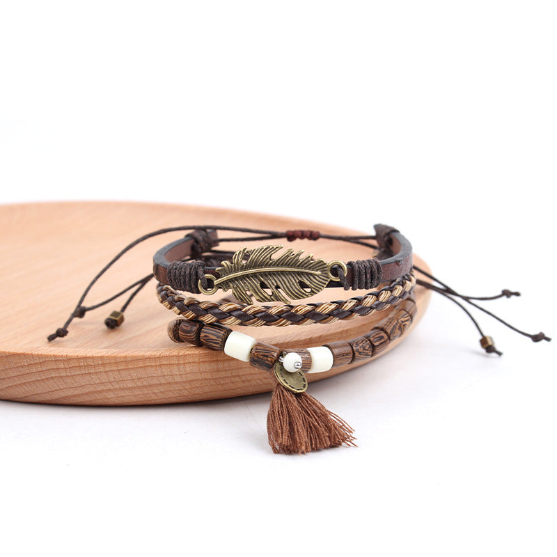Multi Layer Braided Leather Tassel Bracelet S5P622
