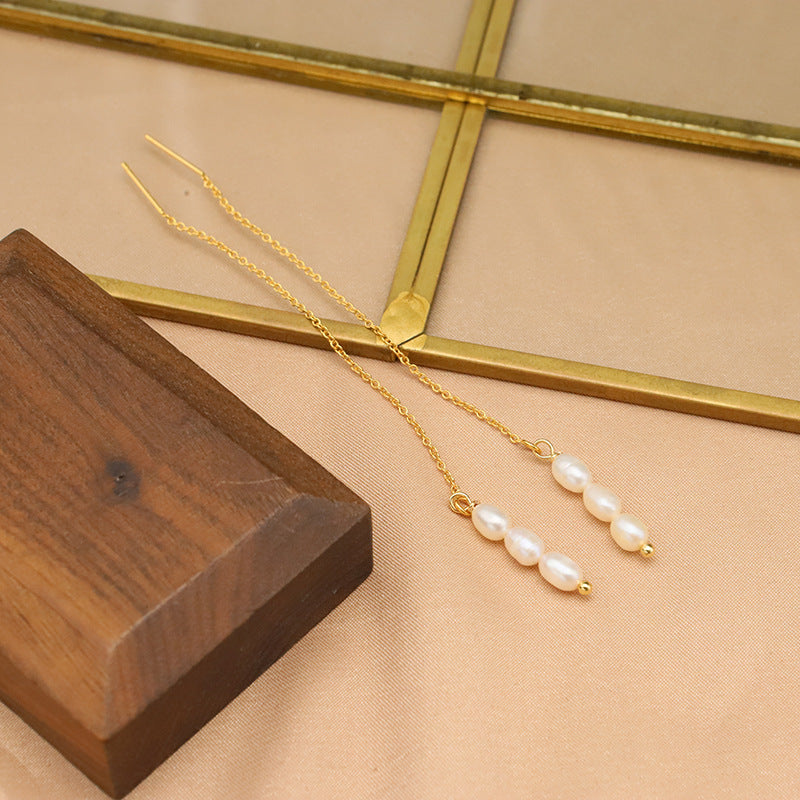 Freshwater Pearl Long Ear Wire Gold Plated Copper N6H182
