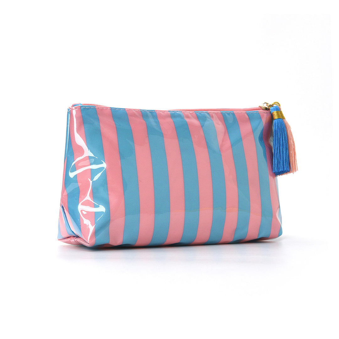 Unisex Striped PVC Tassel Cosmetic Bag N6J251
