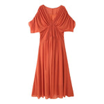 Load image into Gallery viewer, Draped V Neck Satin Dress Mid WeightN 5Z347