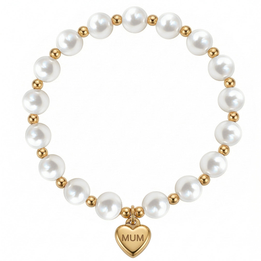 Stainless Steel MUM Heart Pearl Bead Bracelet Women N6D529