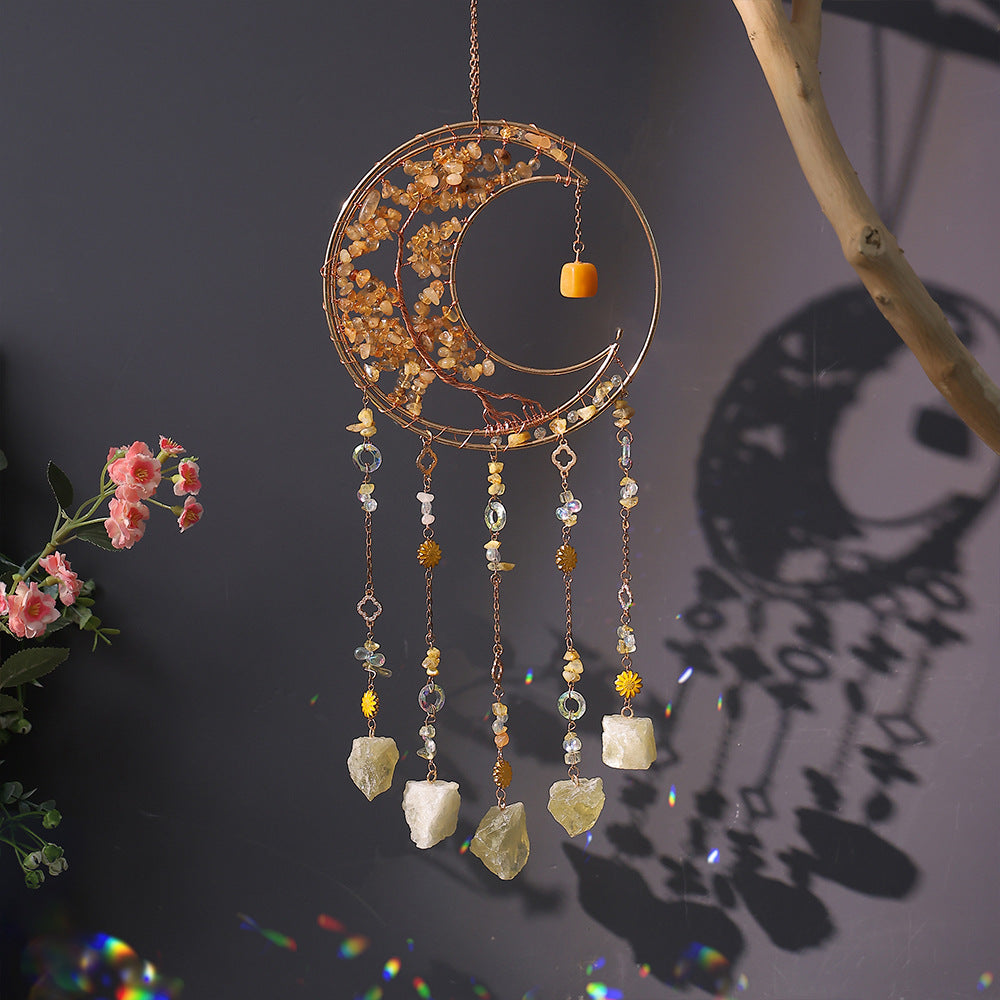 Simple Rainbow Clear Quartz Moon Wind Chime N6F302