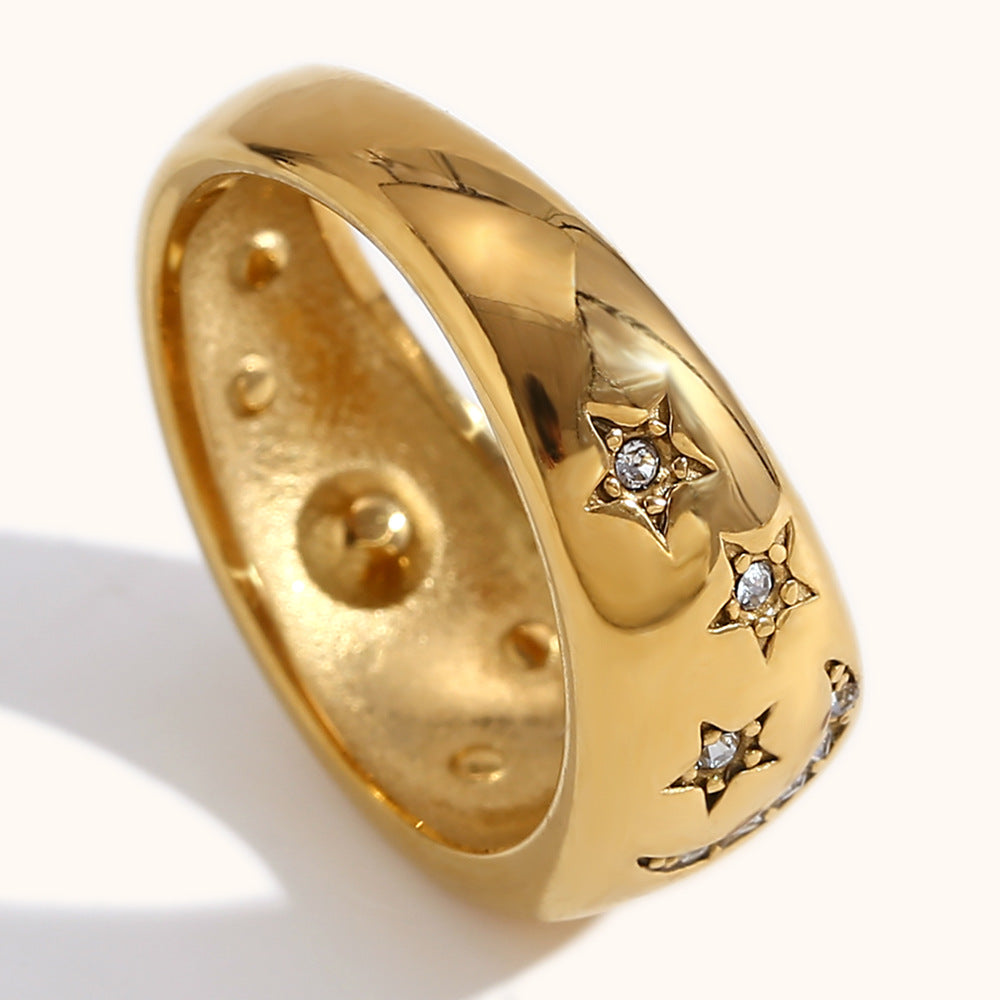 Star Moon Ring Steel White Crystal Microset  S5P248