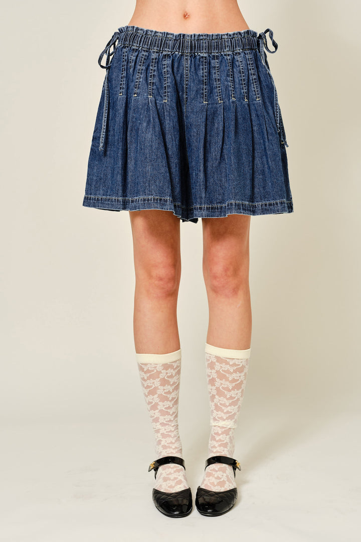 Vintage Distressed High Waist Denim A-Line Shorts N6C316