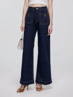 Load image into Gallery viewer, Button-Front Square Pocket Straight Leg Denim Jeans N6D165