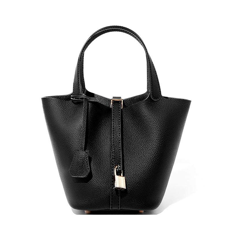 Genuine Leather Bucket Bag Handheld Shoulder Purse N6F148