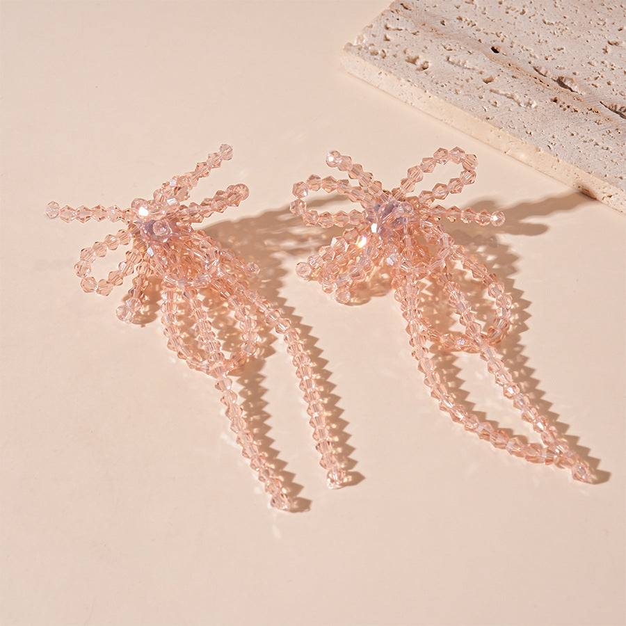 Bow Crystal Earrings Glass Silver Plated Sculpted S5P106