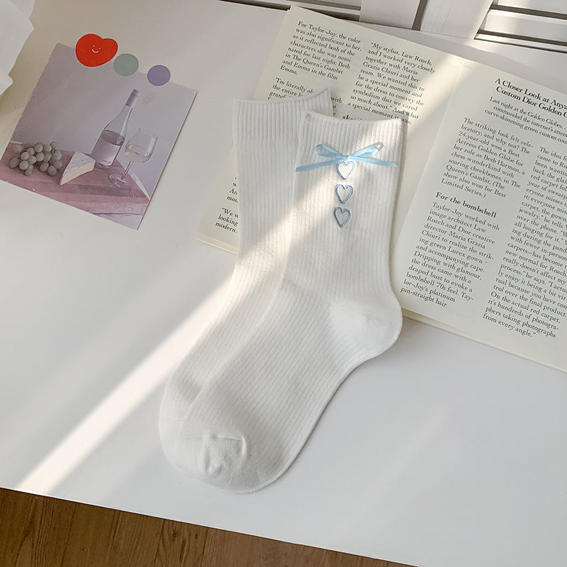 Bow Heart Mid-Calf Socks Women N6C153