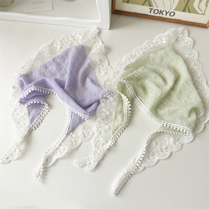 Lace Triangle Head Scarf French Wrap Women N6H134