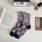 Load image into Gallery viewer, Contrast Floral Cotton Mid Calf Socks  M5A073