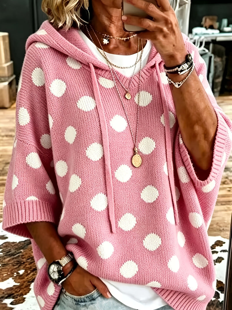 Relaxed Polka Dot Hooded Pullover Top Women N6G258