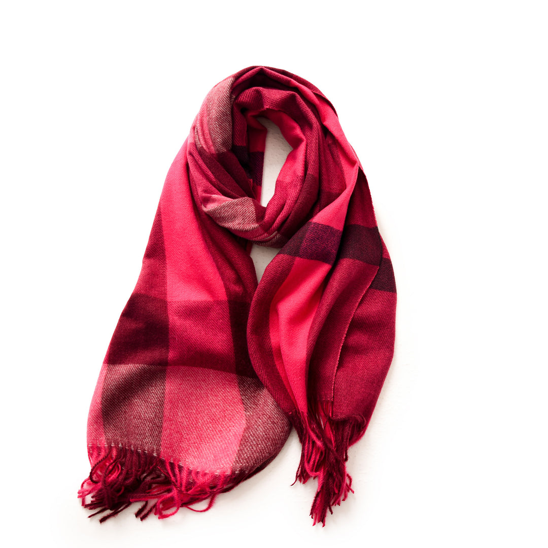 Check Print Faux Cashmere Wrap with Fringe  M5A224