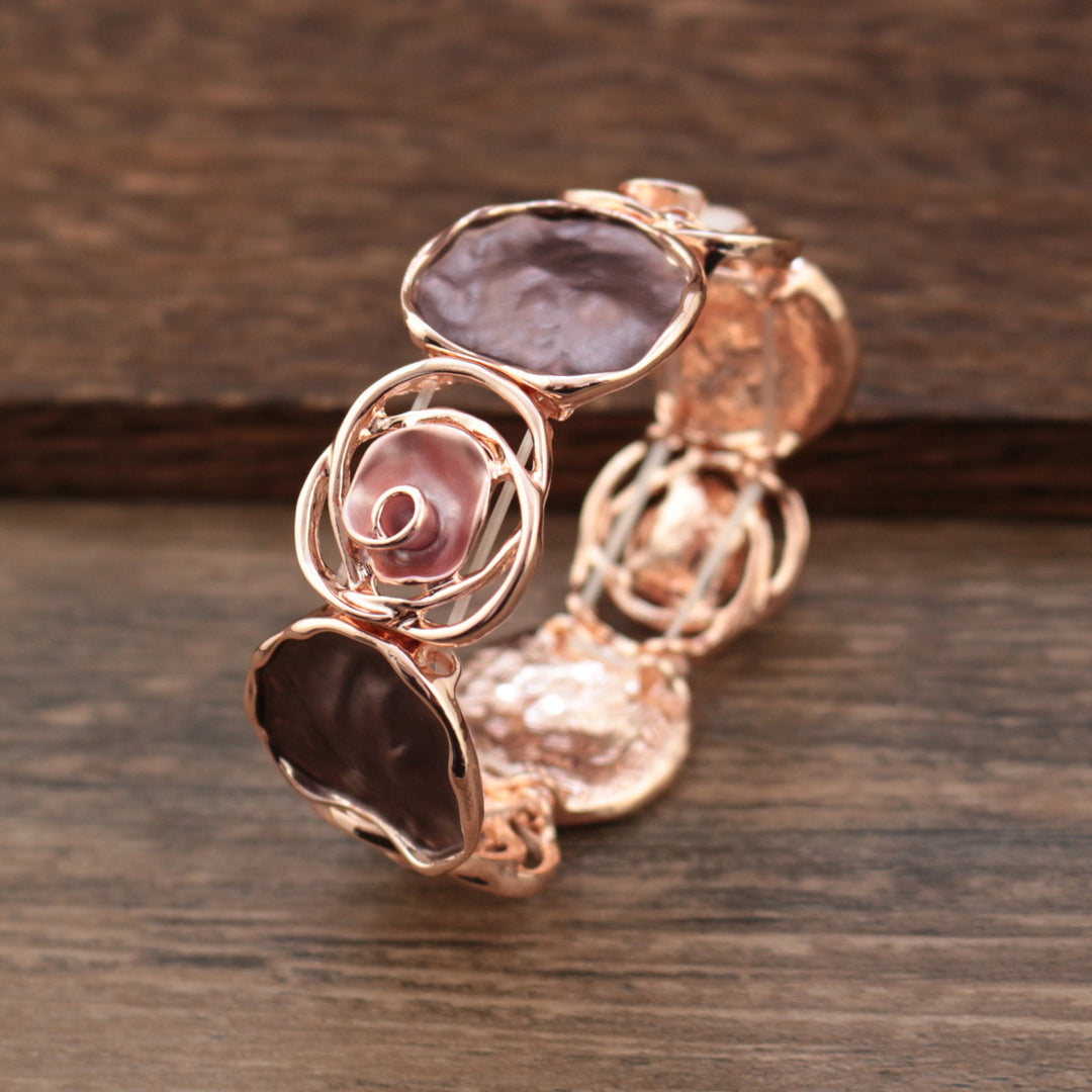 Colorful Enamel Rose Geometric Hollow Bangle N6F266