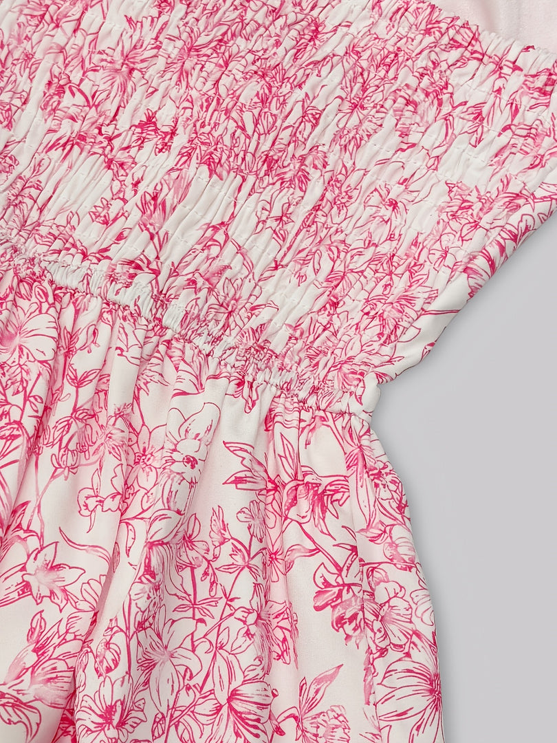 Pink Floral French Ruffle Tie Detail Maxi Dress Women N6D144