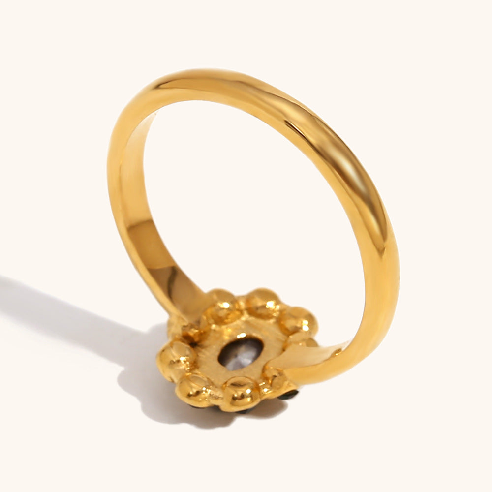 Full Zircon Skirt-Edge Ring 18K Gold Stainless Steel N6H179