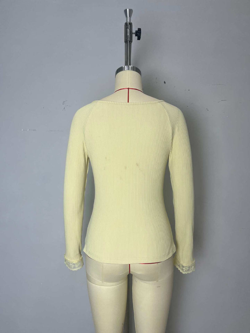 Lace Trim Button-Front Knit Top Women N6D172