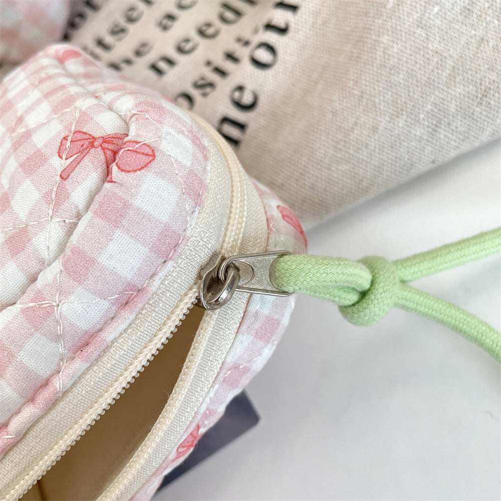 Padded Plaid Corduroy Pouch Women Multi purpose S5P870