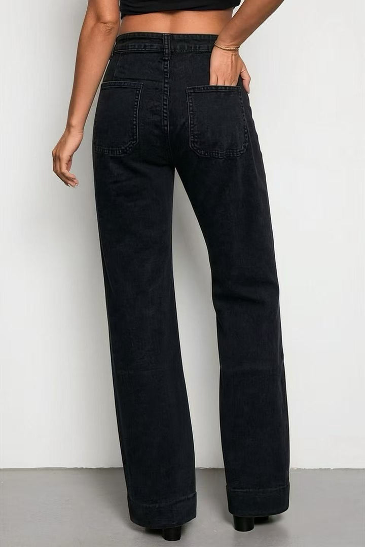 Button-Front Square Pocket Straight Leg Denim Jeans N6D165