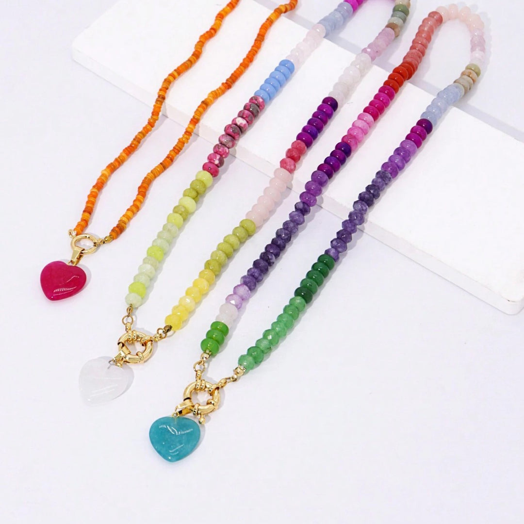 Beach Style Beaded Heart Lucite Necklace N6E113